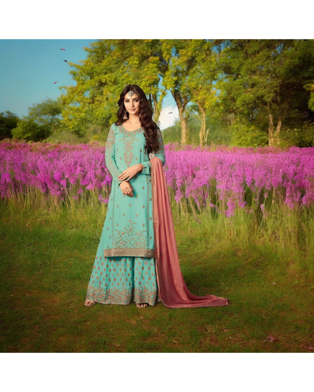 Exquisite Turquoise Palazzo Suit